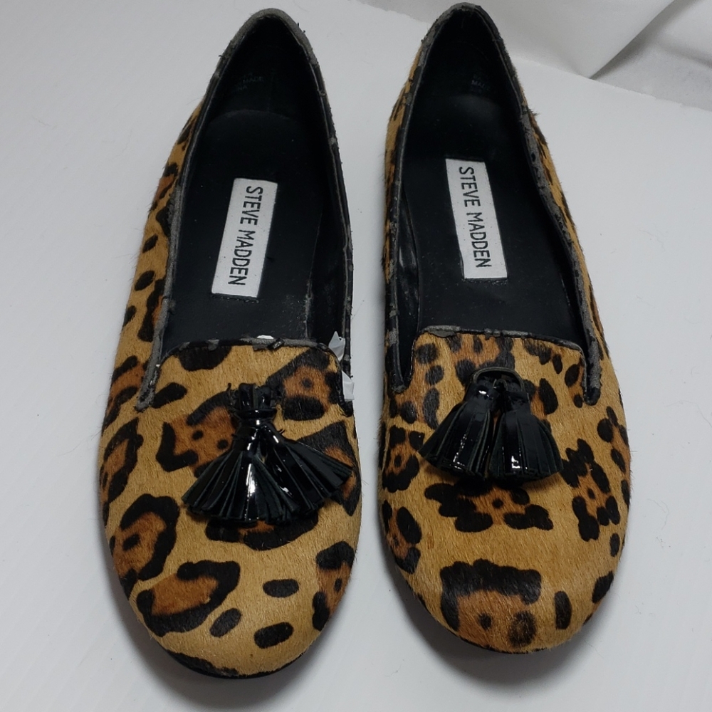 Steve Madden Leopard Cowhide Tasseled Flats